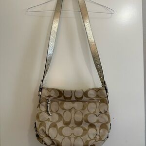 Coach Tan and Gold Signature Shoulder Bag